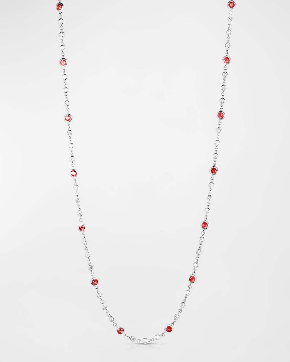 18K White Gold Ruby and Diamond Long Necklace, 42"L